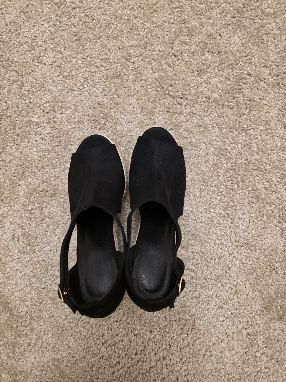 Black Suede Espadrille Wedge Sandals - Peep Toe - Sz 8/39
